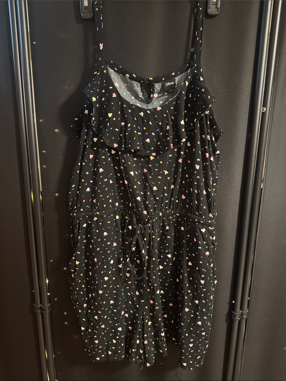 Torrid Disney Romper with Ruffle Neckline draw string waist and pockets